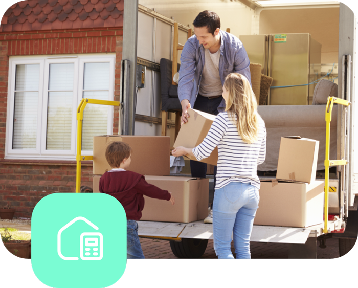 family unloading boxes
